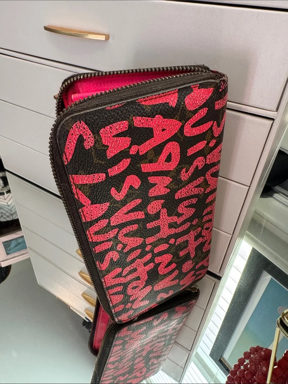 Louis Vuitton Black & Pink Graffiti Zip Phone Case Vintage